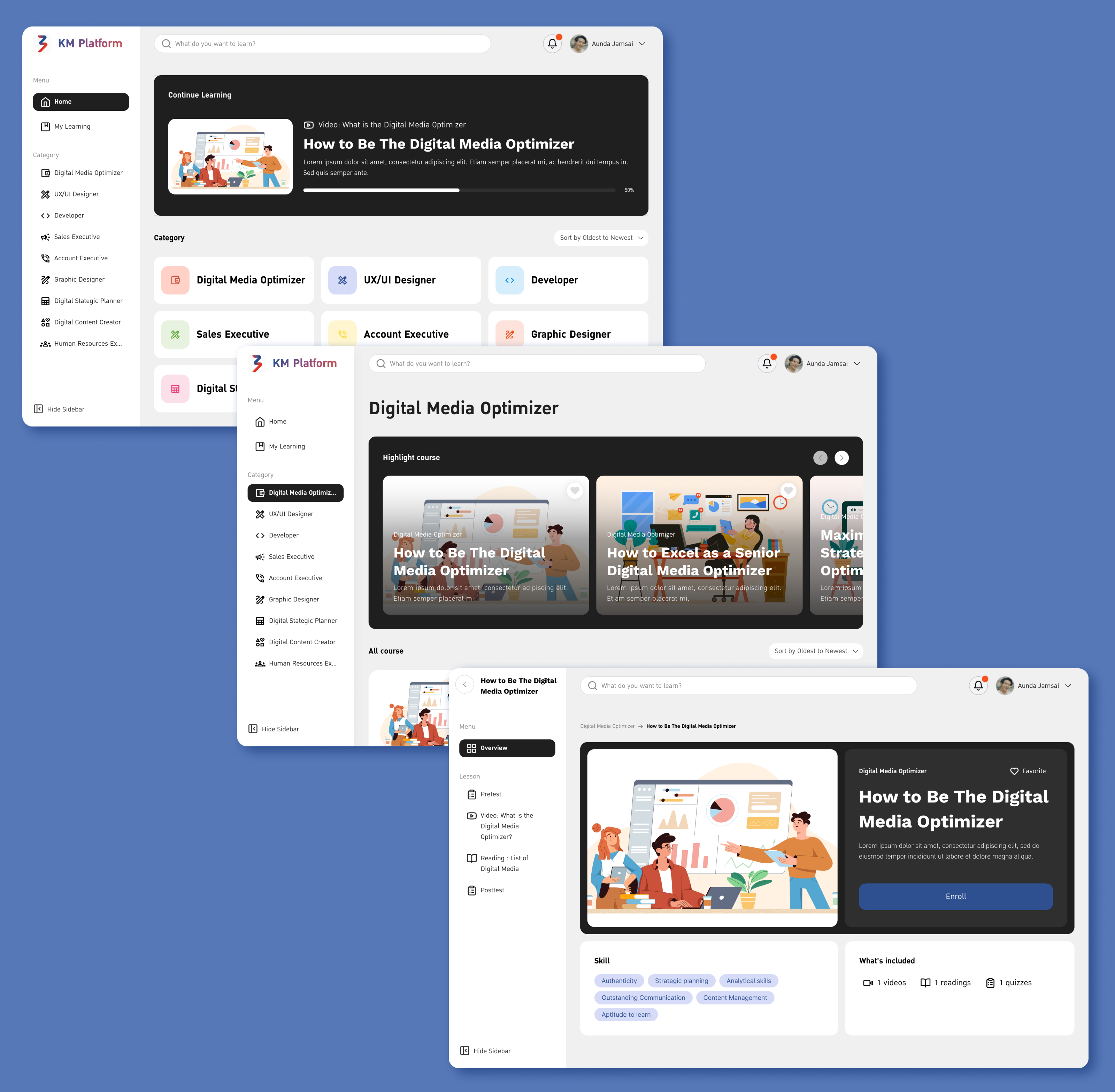 KM Platform UI - Select Lessons