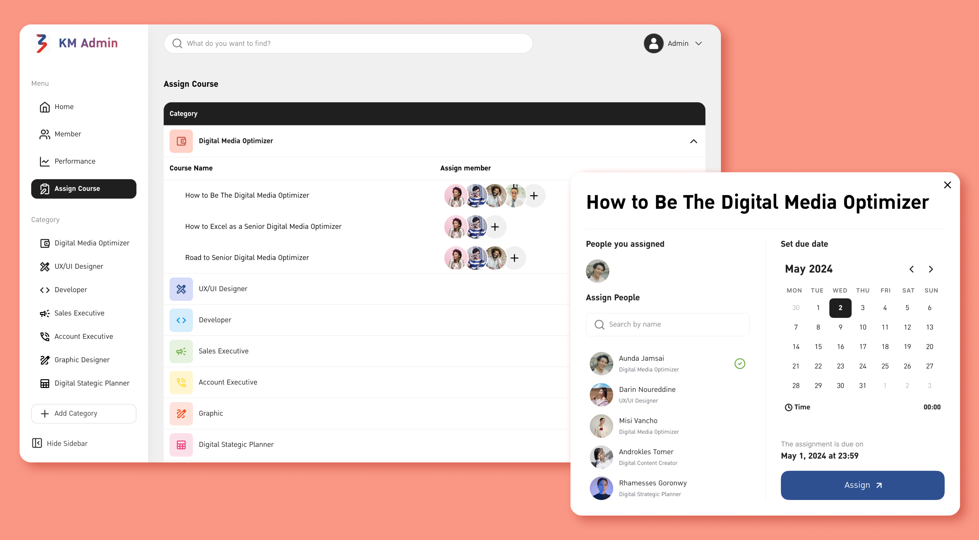 KM Platform UI - Assign Lessons
